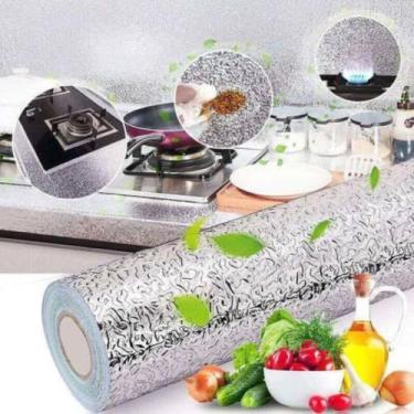 Imagem de Papel Alumínio Autoadesivo para Cozinha, Impermeável, Design Tridimensional Prata, Resistente à Água e Calor