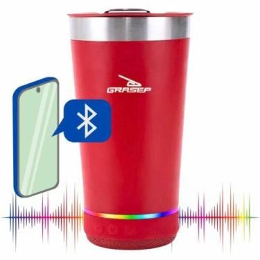 Imagem de Copo Termico com Caixa de Som Bluetooth LED RGB 473ml GRASEP - D-M473