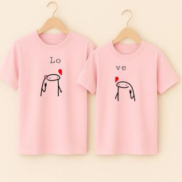 Imagem de Camiseta Algodão Estampa Florck Casal Love Metadinha Apaixonado Relaci