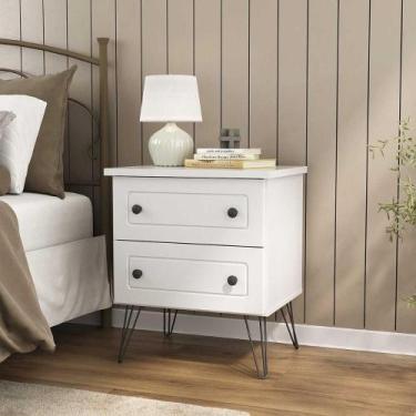 Imagem de Mesa de Cabeceira Industrial 54cm 2 Gavetas e Pés 100% MDF - Mambel Q,