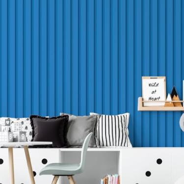 Imagem de Papel de Parede Adesivo Impermeável Ripas de Madeira Ripado Azul Rolo De 10M Prova Dagua