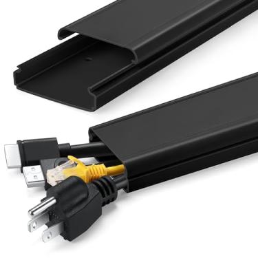 Imagem de ZhiYo Escondedor de cabo de TV para TV de 86.4 cm (2X C 17 pol), capa de parede de cabo grande, kit de pista de gerenciamento de cabos de PVC, escondedor de fio para parede, corretivo de fio preto, L5