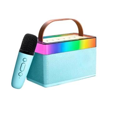 Imagem de Caixa de Som Portátil com Karaokê, Microfone Sem Fio, Iluminação RGB, 10W RMS, Bluetooth, USB (Azul)