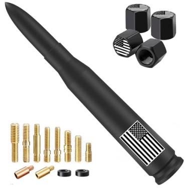 Imagem de Antena bala de caminhão de carro com tampas de haste de válvula - mastro de antena universal para GM Chevy Silverado 1500 2500 3500 Ford F150 F250 F350 acessórios de caminhonete resistente (preto