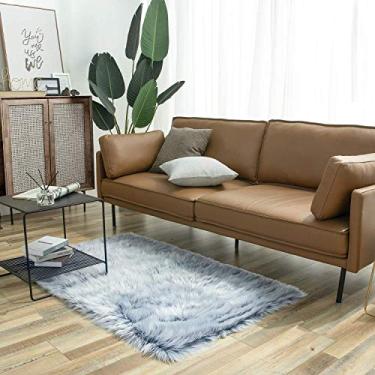 Imagem de Ashler Tapete de pele sintética, tapete felpudo fofo ultra macio 3 x 5 pés tapete de pele retangular fundo fosco azul felpudo tapete felpudo lavável na máquina, tapetes de decoração de berçário para quarto, sala de estar