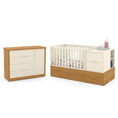 Imagem de Jogo de Quarto Infantil Tutto New Cômoda com Porta e Berço Multifuncional Formare - Matic Móveis Off White/Freijó