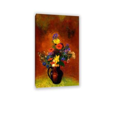 Imagem de Reproduções em tela Odilon Redon arte de parede amarelo vermelho vintage flores giclée impressão de arte arte arte para quarto, cozinha, sala de estar, decoração de casa, pôster 85 x 50 cm (83,8 x