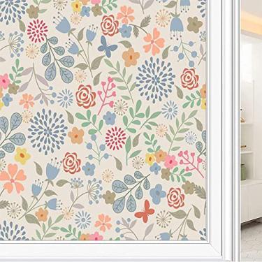 Imagem de Película de janela de privacidade de flores, textura de estilo floral, filme de vidro para sala de estar e escritório em casa, L90 x C 190 cm