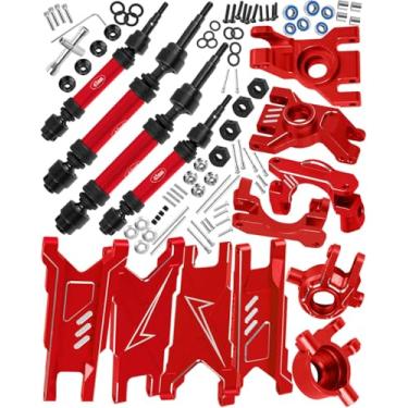 Imagem de hopsupRC Upgrades Part for 1/10 Slash/Rustler/Stampede/Hoss 4x4 VXL,Aluminum Suspension Arm,Front Rear Drive Shaft CVD,Steering Knuckle Kit Hops Up,Red