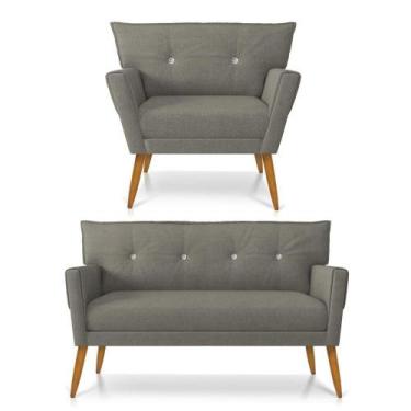 Imagem de Kit 01 Namoradeira 02 Lugares E 01 Poltrona Anitta Linho Grafite A26 -