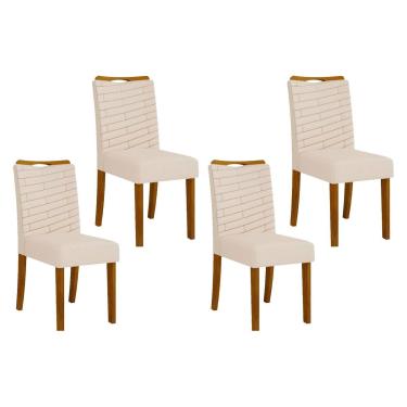 Imagem de Kit 4 Cadeiras de Cozinha Julia 4 un Cedro/Linho Neve - DJ Móveis