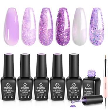 Imagem de beetles Gel Polish Conjunto De Esmaltes Em Roxo Beetles, 6 Cores, Brilho Perolado, Com Pincel, Lâmpada Led, Efeito Espiral, Fio Concha, Manicure Faça Você Mesmo, Presentes Para Mamãe