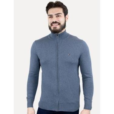 Imagem de Suéter Tommy Hilfiger Masculino Essential Cotton Zip Through Azul Mescla-Masculino