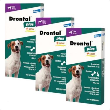 Imagem de Combo 3 Drontal Plus Para Cães 10Kg Elanco - 4 Comprimidos