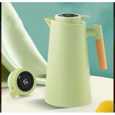 Imagem de Garrafa Térmica Digital com Display LED, 1 Litro, Ideal para Café, Chá e Bebidas, Mantém Quente e Frio, Com Medidor de Temperatura- QH Shopp (Branco.) (Verde Claro)