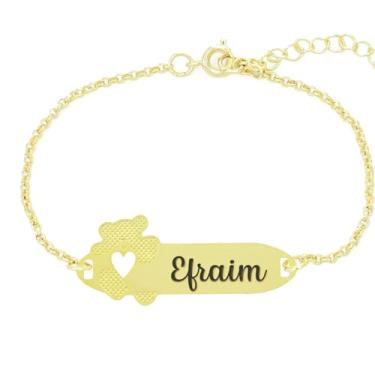 Imagem de Pulseira Personalizada Ursinho Coração Nome Efraim Banhado Ouro 18K - 999017023