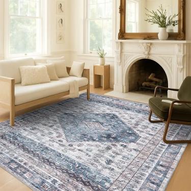 Imagem de Tapete de área lavável. Casa de fazenda moderna. Vintage. Turco. Boêmio. Atrasado. Oriental. Tradicional. Tapetes para sala de estar. Jantar. Quarto. Escritório. Entrada. Foyer. (859NC, 5'9 x 8'9)