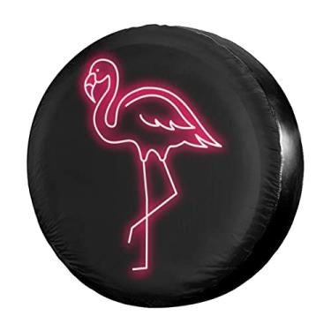 Imagem de Capa de pneu sobressalente de flamingo rosa à prova d'água à prova de poeira UV capa de pneu de roda de sol adequado para Jeep Trailer, RV, SUV e muitos veículos de 43 cm