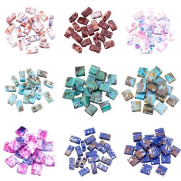 Imagem de Elecrelive 180 peças de contas quadradas retangulares planas de 2 furos de sementes de vidro pintadas em spray kit de pulseiras multifios para fazer joias e brincos