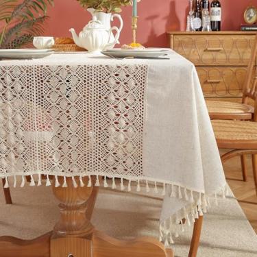 Imagem de KAIJIE Toalha de mesa retangular estilo rural com renda de cor sólida, tecido decorativo, sem rugas, capa de mesa para eventos e jantares 100 x 140 cm