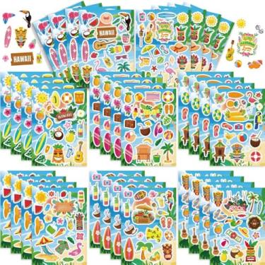 Imagem de 32 folhas de adesivos de praia Havaí, adesivo de sol de piscina flamingo de verão, adesivos de sorvete havaiano para álbuns, garrafas de água, lembrancinha de festa em sala de aula da família (tamanho