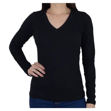 Imagem de Blusa Feminina LZT ML Gola V Preta - 5058-Feminino