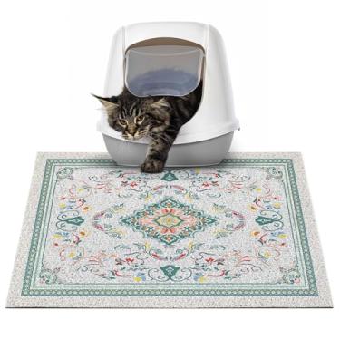 Imagem de Glittme Tapete de areia para gatos com fundo antiderrapante tapete de 61 x 38 cm tapete de armadilha de areia fácil de limpar lavável tapete de comida de gato para gatinho, P