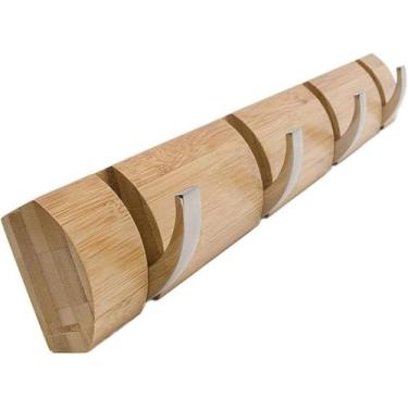 Imagem de Cabide De Parede De 5 Ganchos, Ganchos De Níquel Acetinado Pinho Tábua De Madeira Cabide De Gancho Gancho Retrátil, Satin Nickel, 4 hook