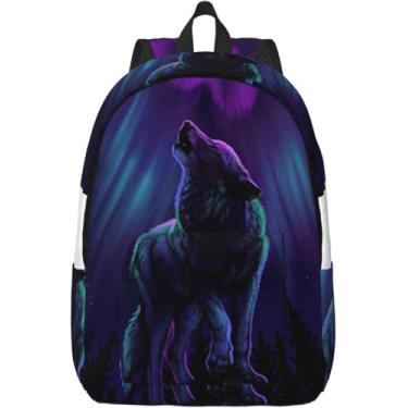 Imagem de Estilo Casual Lobos Leves Uivam Na Aurora Boreal Mochila De Lona Mochila De Viagem Mochila De Viagem, Black, M