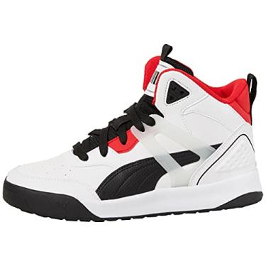 Imagem de PUMA Tênis masculino Backcourt Mid, Puma branco-puma preto-alto risco vermelho-puma prata, 11.5 Women/13 Men