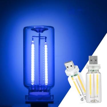 Imagem de Pacote com 2 luzes LED para carro, luz USB para decoração de carro e quarto, iluminação ambiente regulável ao toque, mini garrafa de vidro para presentes de acampamento - azul