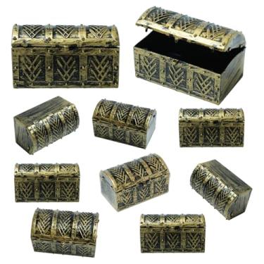Imagem de 10 caixas de mini baús de tesouro pirata, caixa de armazenamento pequena de plástico vintage para joias piratas, artigos de festa, loja de decoração de moedas, pedras preciosas para decorações