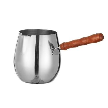 Imagem de Cafeteira turca de 420 ml com cabo de madeira, aquecedor de fogão Cezve Ibrik Briki para derreter chocolate com manteiga de leite, cafeteira árabe grega, panela de aquecimento de xarope de bordo e