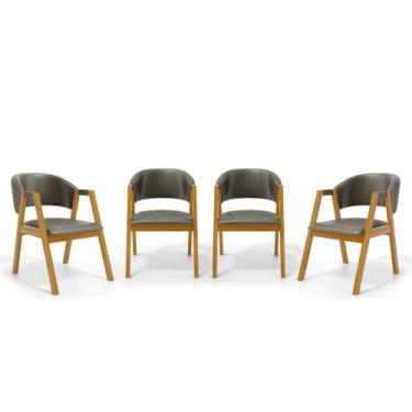 Imagem de Kit Com 4 Cadeiras Leticia Madeira Maciça Estofada Para Mesa De jantar