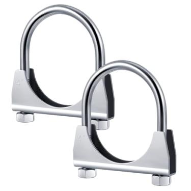 Imagem de Datanly 2 peças braçadeira de escape de 10 cm braçadeira de escape de parafuso em U resistente - conector de tubo silenciador design sela, clipe de gancho de ponta, ferro galvanizado, serve para tubos
