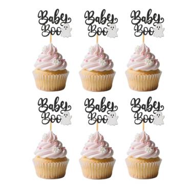 Imagem de 24un. Topos Baby Boo para Cupcakes, Enfeites de Bolo Fantasma com Glitter para Halloween & Chá Bebê, Revelação Gênero, Festa Aniversário