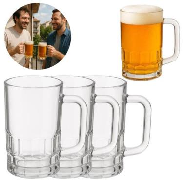 Imagem de 3 Canecas De Vidro Glacial Para chopp e Cerveja 335ml Bar - Lyor