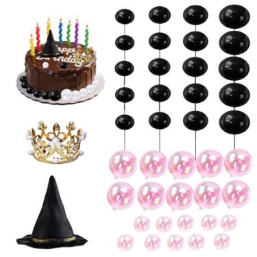 Imagem de 42 Pcs Wicked Cake Topper Wicked Birthday Decorations Halloween Cake Decorations With Pink Black Balloons Gold Crown Witch Hat Fantasy Party Supplies