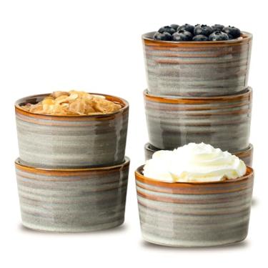 Imagem de Hasense Conjunto de 6 pratos de suflê de cerâmica Ramekins para forno, 170 g, tigelas de molho pequenas para pudim, creme brulee, suflê, molho para servir, creme, cinza claro