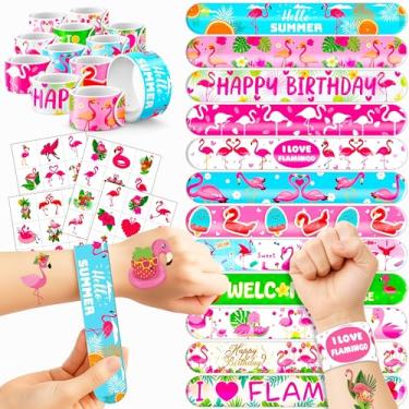 Imagem de 48 flamingos, 24 peças, tatuagens temporárias de flamingo, 24 peças, pulseiras de tapa perfeitas para chás de bebê temáticos de aniversário ou recompensas de sala de aula, decoração ideal e presentes