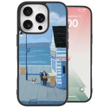 Imagem de MAYCARI Capa original de pintura a óleo artística para iPhone 16 Pro paisagem pequena loja à beira-mar capa de telefone de transferência de calor para meninas mulheres capa protetora traseira rígida à
