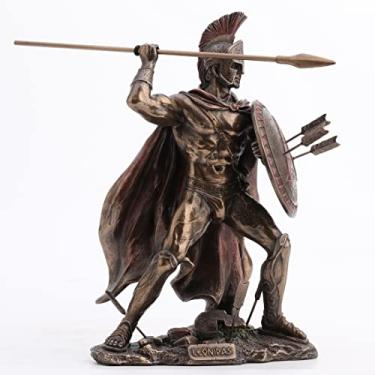 Imagem de VERONESE DESIGN Estátua de escultura de resina bronze fundida a frio do rei Leônidas de 21,6 cm de altura