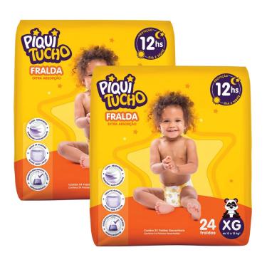 Imagem de Kit Com 2 Pacotes Fralda Infantil Piquitucho Mega Extra Absorção Diurna Noturna Barato