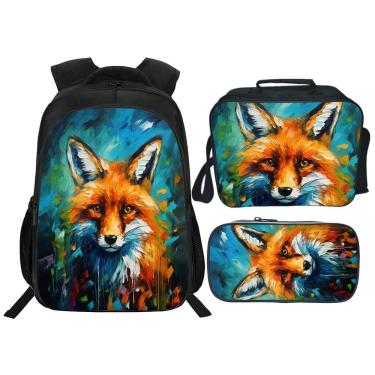 Imagem de Mochila escolar infantil Lureix Fox com lancheira e estojo para lápis
