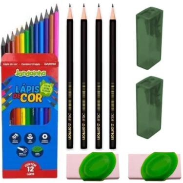 Imagem de Kit Escolar New1 Lápis de Cor, Lápis Preto, Borracha e Apontador - Kit