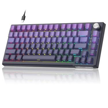 Imagem de MageGee SKY81 Teclado 75% mecânico para jogos, RGB Hot Swappable com fio personalizado cremoso com amortecimento de som de 5 camadas, botão, teclas impressas laterais para Win/Mac (roxo escuro