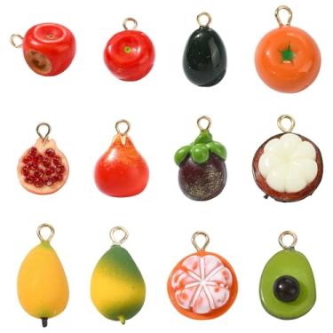 Imagem de UR URLIFEHALL 12 peças 12 estilos 3D pingentes de acrílico de latão de fruta colorido maçã laranja abacate pingentes para colar faça você mesmo e pulseira para fabricação de joias