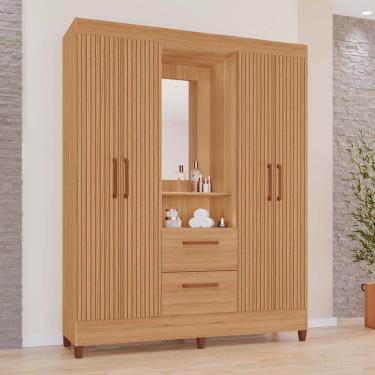 Imagem de Guarda-Roupas Vinhedo 100% MDF Tuboarte 4 Portas 2 Gavetas em Incluso Espelho e Pes/PVC