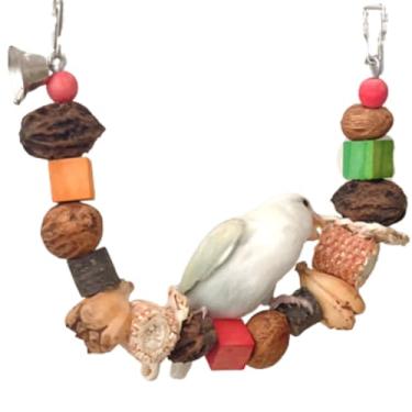 Imagem de Poleiros de pássaros naturais com sino, periquito com blocos de madeira, espiga de milho, brinquedo de pendurar em gaiola para periquitos conure, periquitos, periquitos, papagaio (39,9 cm)