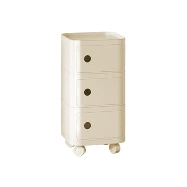Imagem de Mesa de cabeceira redonda com 3 gavetas, mesa lateral de estilo moderno, armário de armazenamento multifuncional para sala de estar, quarto, banheiro (bege, quadrado com rodas, 3 camadas)